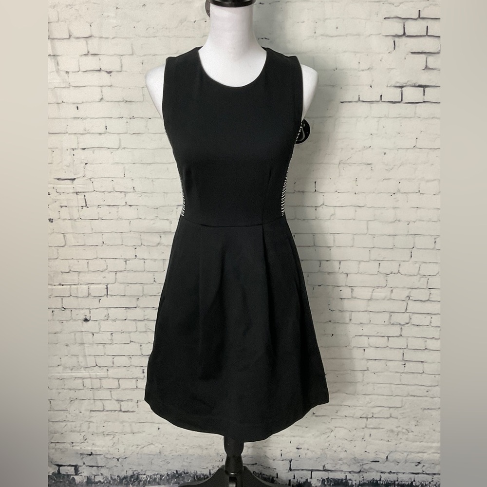 Madewell Black White Sleeveless Fit & Flare Dress Pockets Stretch Size 0